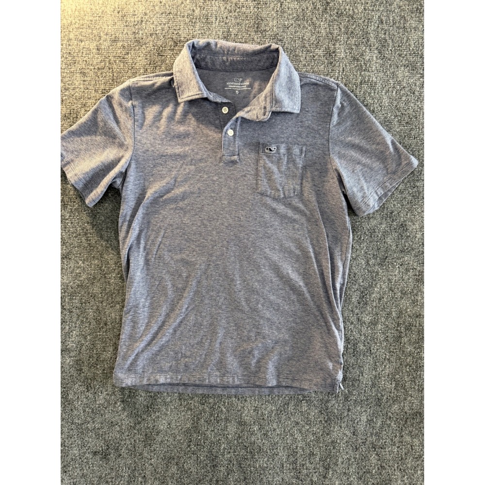 Vineyard Vines Boys Edgartown Polo Shirt Blue Heather XL 18 Short Sleeve Pocket